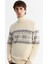 Erkek Ekru Tam Balıkçı Yaka Kar Desenli Soft Touch Triko Regular Fit Kazak A42Y5147 8