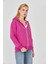 Kadın Tam Fermuarlı Kapüşonlu Pamuklu Eşofman Üstü Fuşya 9508-F 4