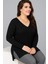 Büyük Beden V Yaka Uzun Kol Yan Yırtmaçlı Bluz 1
