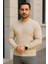 Erkek Bisiklet Yuvarlak Yaka Triko Kazak Pamuklu Kalın Fitilli Dokuma, Regular Fit Uzun Kollu Kışlık Model - Bej 3