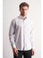 Beyaz - Gri Yarım Italyan Yaka Çizgili Desen Uzun Kol Premium Slim Fit %100 Pamuk Gömlek 1004255191 1