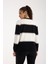 Kadın Siyah-Beyaz Iki Renkli Çapraz Kontrast Dikiş Detaylı Şönil Kadife Triko Bluz 6