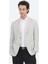 Gri Desenli Modern Fit Keten Karışımlı Ceket 1