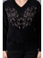 Kadın Siyah Sakal Iplik Önü Boncuk Nakışlı Balon Kollu V Yaka Triko Kazak 6