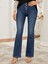 Kadın Yüksek Bel Önden Düğmeli Cep Detay Ispanyol Paça Denim Pantolon 1