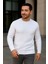 Erkek Bisiklet Yuvarlak Yaka Triko Kazak Pamuklu Kalın Fitilli Dokuma, Regular Fit Uzun Kollu Kışlık Model - Beyaz 1