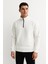 Erkek Dik Yaka Sweatshirt Dik Yaka Yarım Fermuarlı 3 Iplik Şardonlu Pamuk Kumaş - Beyaz 1