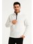 Erkek Dik Yaka Sweatshirt Dik Yaka Yarım Fermuarlı 3 Iplik Şardonlu Pamuk Kumaş - Beyaz 2