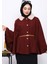 Bordo Yaka Kürklü Kemerli Panço 1