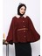 Bordo Yaka Kürklü Kemerli Panço 3