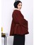 Bordo Yaka Kürklü Kemerli Panço 4