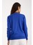Kadın Saks Mavisi Elit Viskon Kumaş Kontrast Şeritli Bisiklet Yaka Triko Bluz 7