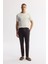 Erkek Kahve Beli Lastikli %100 Keten Relaxed Fit Pantolon B003032 9