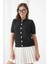 Kadın Polo Yaka Düğme Detay Kısa Kol Simli Triko Hırka 5