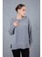 Kadın Gri Sakal Iplik Yan Yırtmaçlı Inci Detaylı Bisiklet Yaka Triko Kazak 1