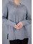 Kadın Gri Sakal Iplik Yan Yırtmaçlı Inci Detaylı Bisiklet Yaka Triko Kazak 4