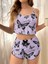 Mor Renk Kelebek Desenli Şortlu Ev Giyim Takımı,kadın Yazlık Askılı Pijama, Rahat ve Şık Ev Giyim 3