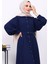 Lacivert Bel Kemerli Elbise 3