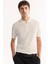 Erkek Ekru Polo Yaka Fermuarlı Rayon Tüylenmeyen Çizgili Triko Regular Fit T-Shirt A52Y5010 11