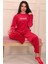 Kadın Sloganlı Uzun Kollu Kadife Pijama Takımı 2