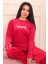 Kadın Sloganlı Uzun Kollu Kadife Pijama Takımı 4