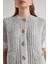 Kadın Gri Saç Örgü Düğme Detaylı Triko Yelek 5584 3