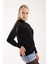 Kadın Siyah Elit Viskon Kumaş Taş Detaylı Omuzlar Yarım Balıkçı Yaka Triko Bluz 4