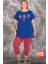 Lady Büyük Beden Renkli Desenli Kısa Kollu Uzun Kapri Pijama Takımı 4
