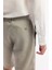 Erkek Gri Beli Lastikli %100 Keten Relaxed Fit Şort B003732 9