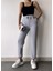 Kadın Gri Kışlık Kalın Içi Polarlı Yüksek Bel Paçası Lastikli Basic Jogger Eşofman Altı 1