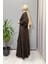 Yaka Aksesuarlı Ipek Cupro Elbise Kahve 5011 2