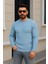 Erkek Bisiklet Yuvarlak Yaka Triko Kazak Pamuklu Kalın Fitilli Dokuma, Regular Fit Uzun Kollu Kışlık Model - Bebe Mavisi 2