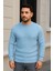 Erkek Bisiklet Yuvarlak Yaka Triko Kazak Pamuklu Kalın Fitilli Dokuma, Regular Fit Uzun Kollu Kışlık Model - Bebe Mavisi 3