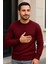 Erkek Bisiklet Yuvarlak Yaka Triko Kazak Pamuklu Kalın Fitilli Dokuma, Regular Fit Uzun Kollu Kışlık Model - Bordo 2