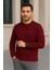Erkek Bisiklet Yuvarlak Yaka Triko Kazak Pamuklu Kalın Fitilli Dokuma, Regular Fit Uzun Kollu Kışlık Model - Bordo 4