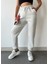 Kadın Açık Gri Kışlık Kalın Içi Polarlı Yüksek Bel Paçası Lastikli Basic Jogger Eşofman Altı 1