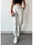 Kadın Açık Gri Kışlık Kalın Içi Polarlı Yüksek Bel Paçası Lastikli Basic Jogger Eşofman Altı 3