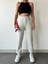 Kadın Açık Gri Kışlık Kalın Içi Polarlı Yüksek Bel Paçası Lastikli Basic Jogger Eşofman Altı 4