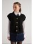 Kadın Siyah Saç Örgü Düğme Detaylı Triko Yelek 5584 2
