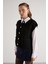 Kadın Siyah Saç Örgü Düğme Detaylı Triko Yelek 5584 5