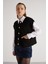 Kadın Siyah Saç Örgü Düğme Detaylı Triko Yelek 5584 6