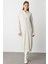 Oversize V Yaka Uzun Ekru Triko Hırka 1