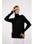 Kadın Siyah Çıtçıtlı Kollu Balıkçı Yaka Triko Bluz 2
