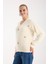 Kadın Ekru Sakal Iplik Önü Aksesuarlı Balon Kollu V Yaka Triko Kazak 5