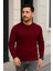Erkek Bisiklet Yuvarlak Yaka Triko Kazak Pamuklu Kalın Fitilli Dokuma, Regular Fit Uzun Kollu Kışlık Model - Bordo 1