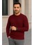 Erkek Bisiklet Yuvarlak Yaka Triko Kazak Pamuklu Kalın Fitilli Dokuma, Regular Fit Uzun Kollu Kışlık Model - Bordo 4
