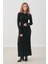 Kloş Etekli Lastik Örgü Elbise Siyah 5