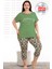 Lady Büyük Beden Desenli Kısa Kol Viskon Kumaş Kapri Pijama Takımı 1