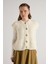 Kadın Ekru Saç Örgü Düğme Detaylı Triko Yelek 5584 2