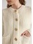 Kadın Ekru Saç Örgü Düğme Detaylı Triko Yelek 5584 3
